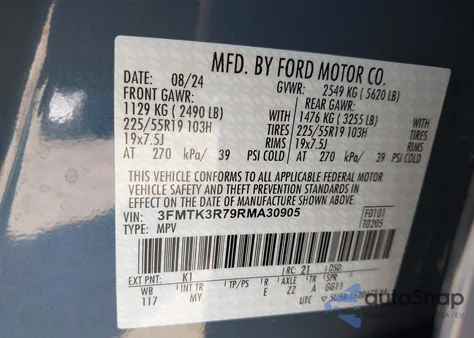 2024 Ford Mustang Mach-E Premium из США, поврежденный, VIN 3FMTK3R79RMA30905